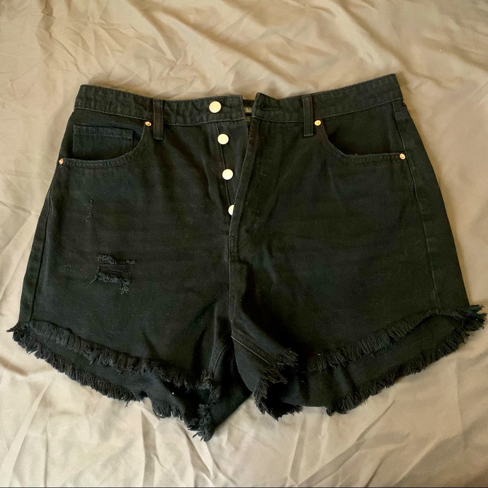 Size 14 button fly black jean shorts